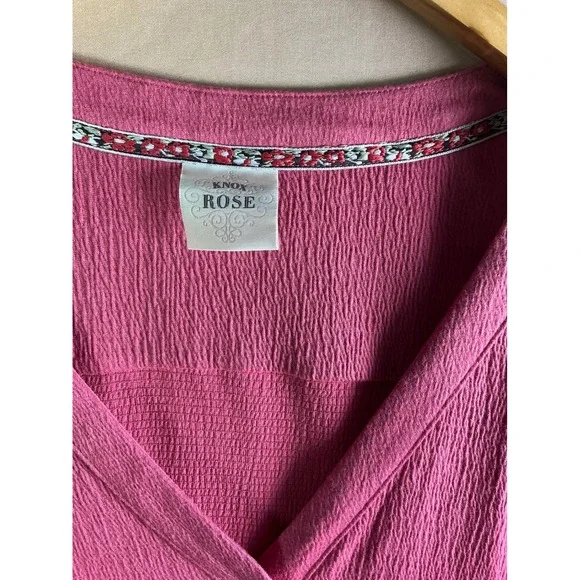 Knox Rose Pink Tiered Babydoll Dress V-Neck Short Sleeve Textured Crepe L - Picture 4 of 9